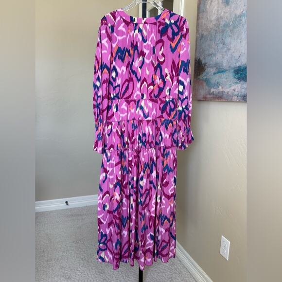 New Chico’s Ikat Tiered Colorful Maxi Dress Pink Women’s 1 P Petite - Picture 4 of 6